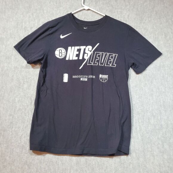 Brooklyn Nets Shirt Mens Small Black Nike Swoosh Logo NBA Basketball Sports Tee - Picture 1 of 7